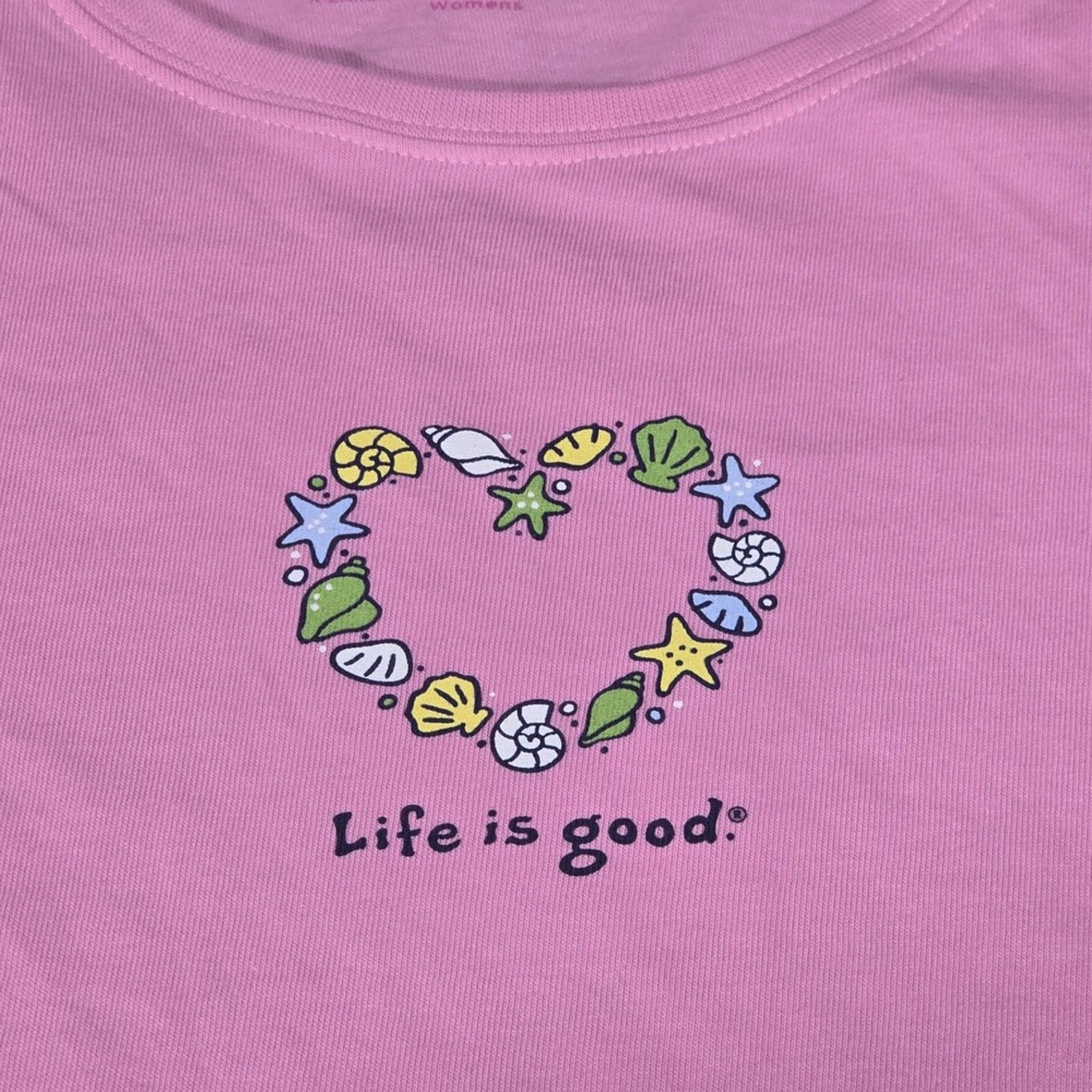 Life is Good Womens Seashell Heart Crusher Tee Pink XL - Picture 4 of 9